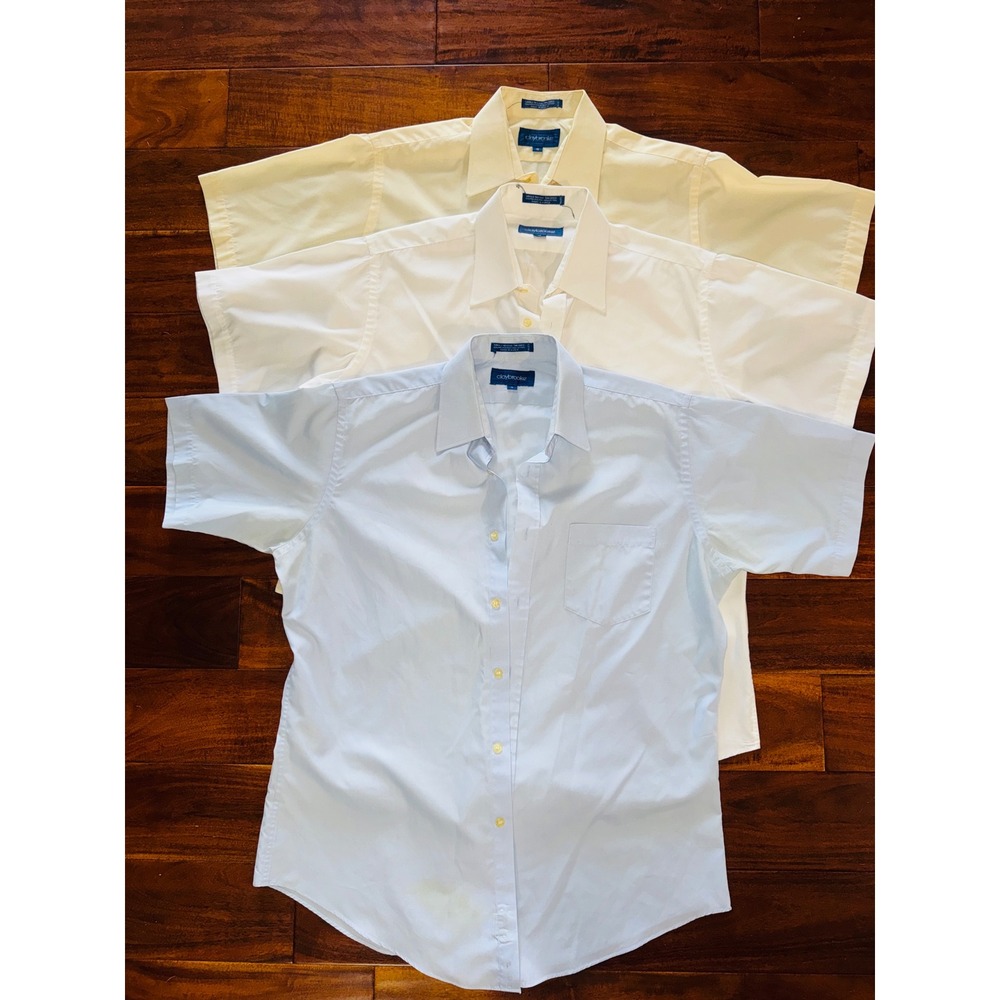 Claybrooke Button Down Shirt Mens 16 Blue White Cream Good Short Sleeve Lot 3